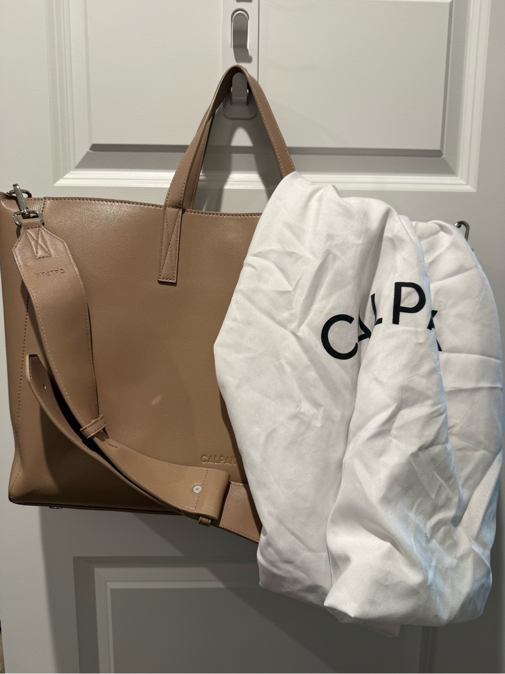 CALPAK Taupe Haven Leather Tote Bag with Detachable Strap 16” Laptop - Picture 3 of 5